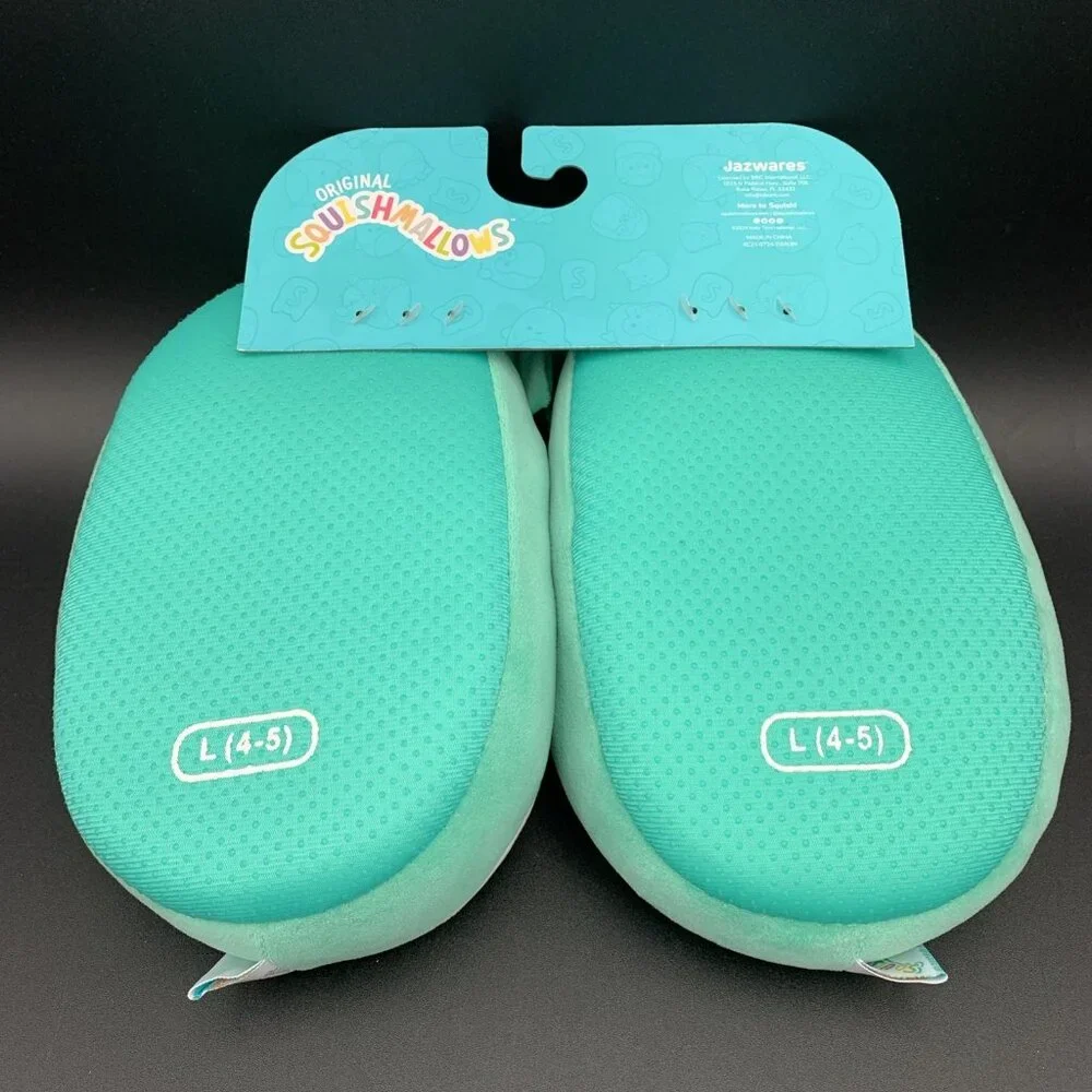 Squishmallows Winston the Owl Plush Slippers Kids Size L‎ 4-5 Teal White New
